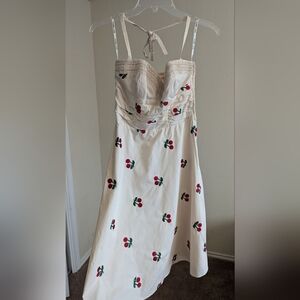 Betsey Johnson Embroidered Cherry Smocked Halter Sundress Size 2